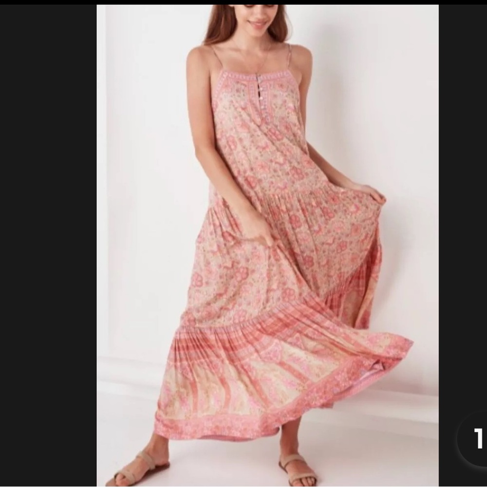 Tiered Boho Floral Strappy Sleeve Maxi Dress